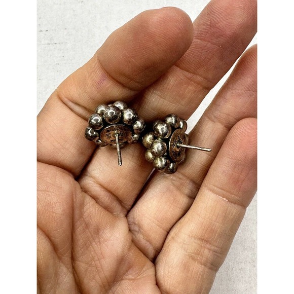 Vintage Sterling Silver Ball Earrings Signed MR Mexico Cluster Modernist 925 - Picture 16 of 16